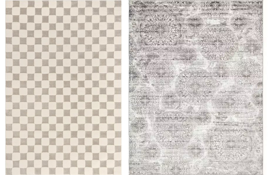checkered and medallion print rugs