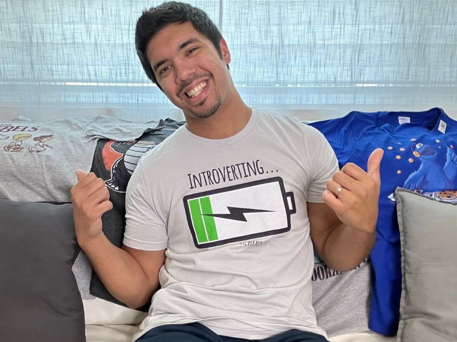 Man wearing an Introvertig shert from Woot