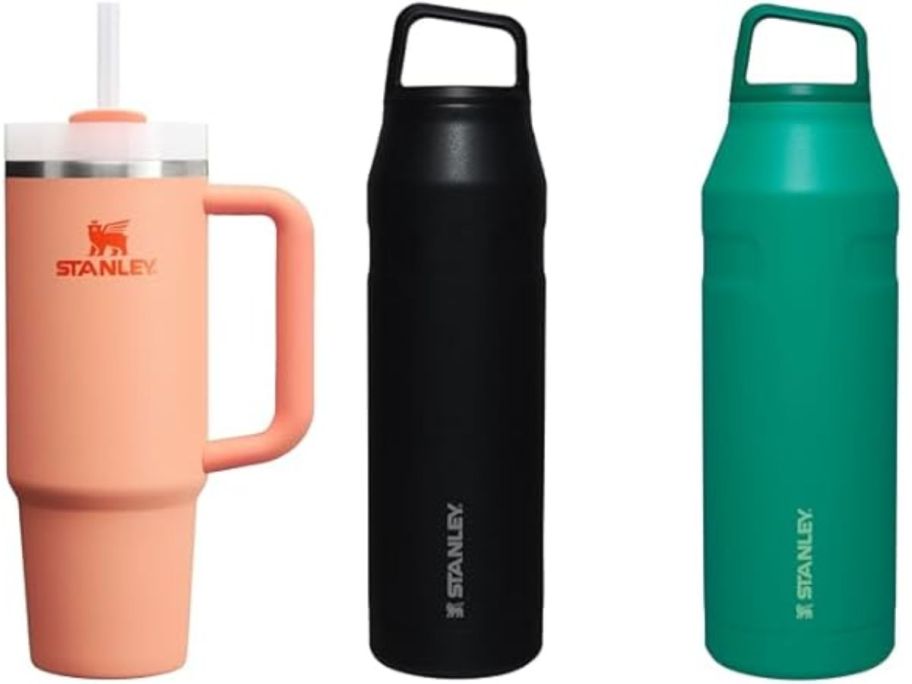 stock images of a Stanley Tumbler and two water bottles