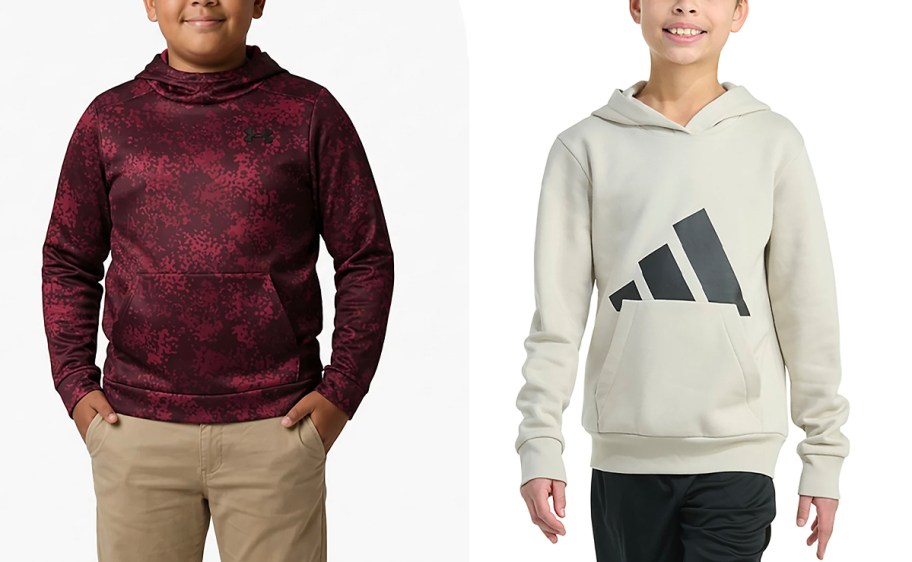 boys wearing red and white hoodies