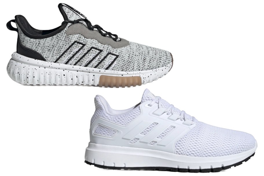 black and grey running shoes and white running shoes