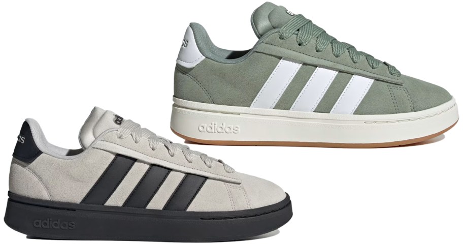 grey and green adidas sneakers