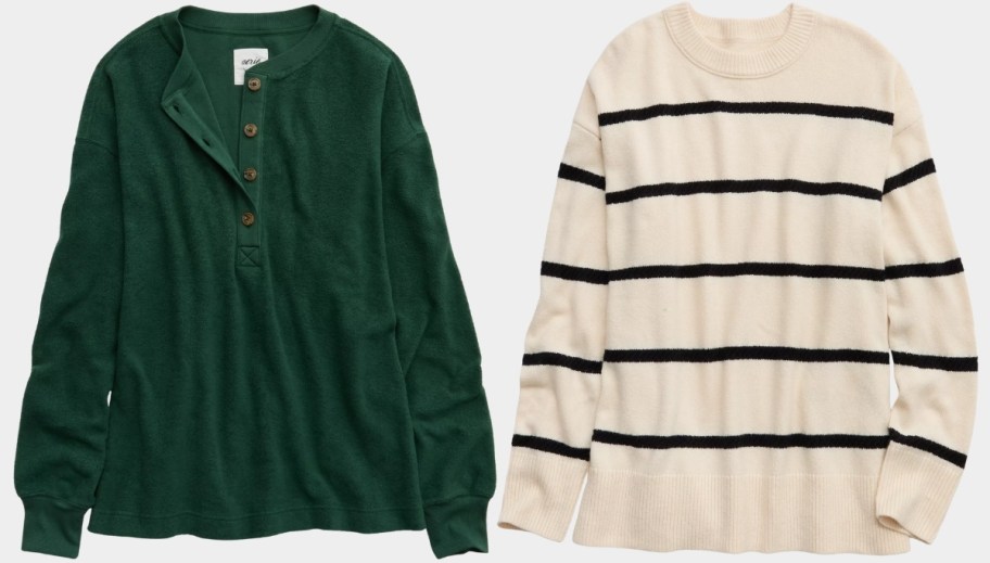 henley and striped sweater