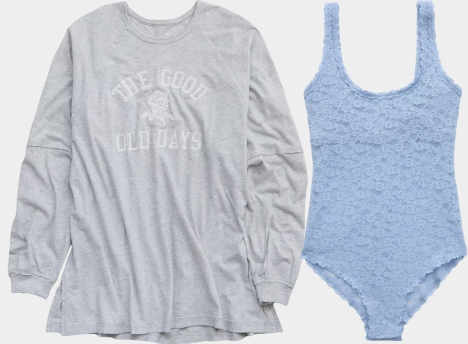 oversize tee and lace body suit