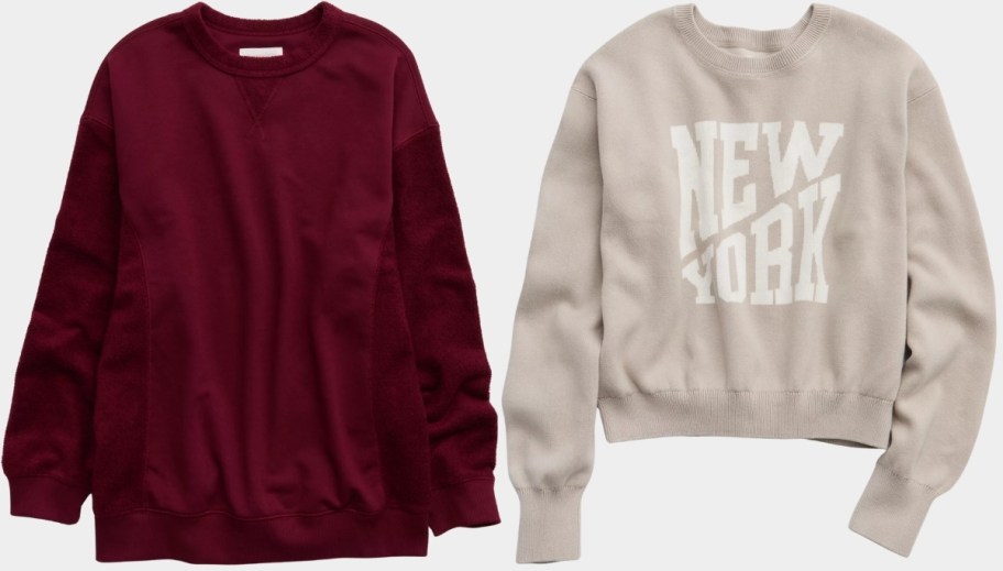 Cropped sweater and burgundy sweatshirt