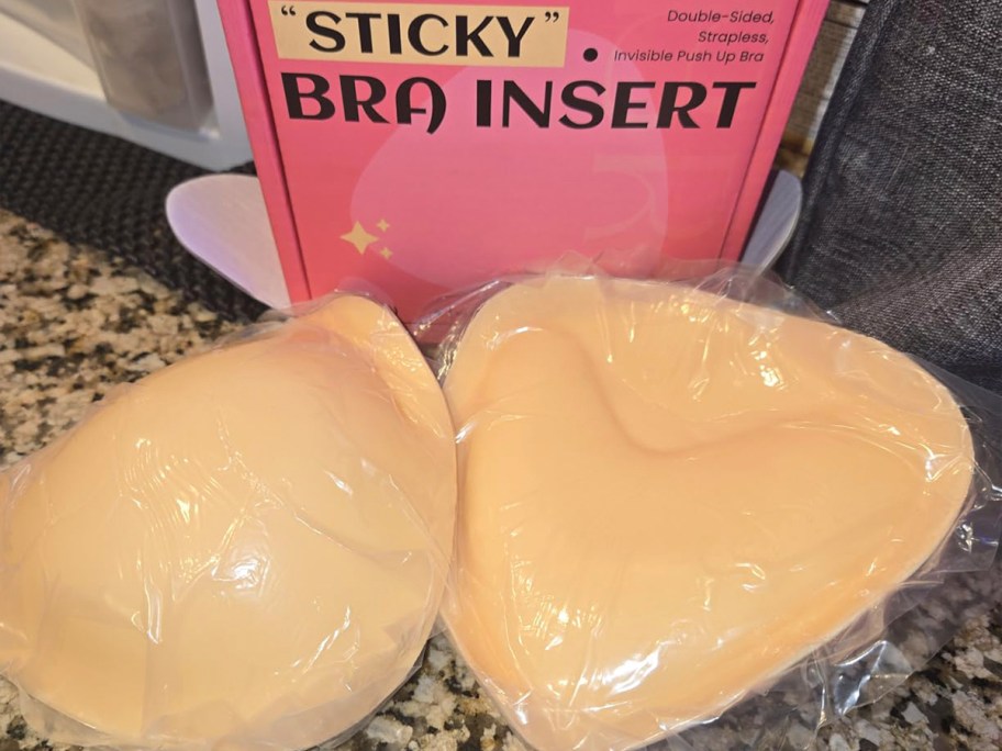 bra inserts with box on countertop 