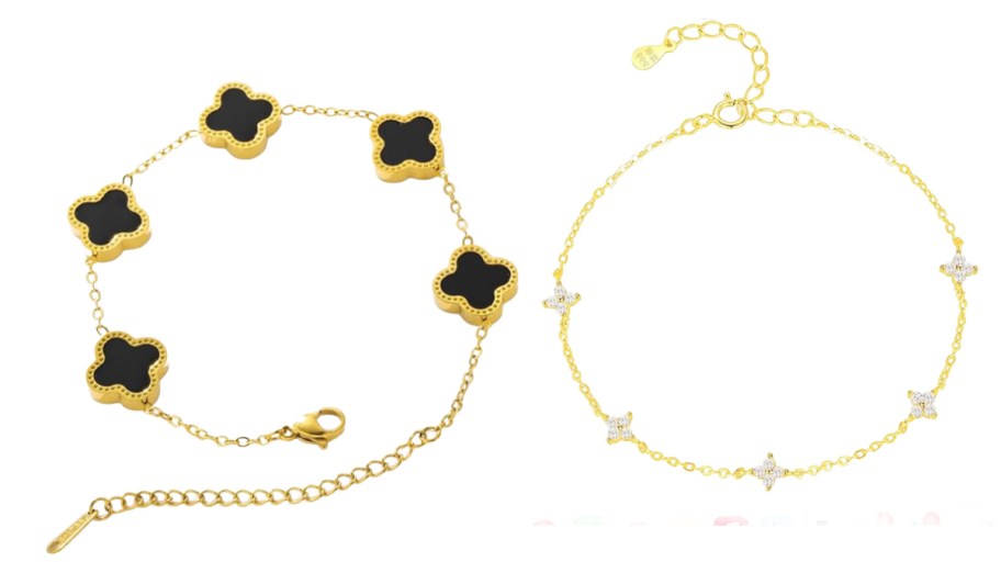 black and gold flower bracelet, silver and gold flower bracelet