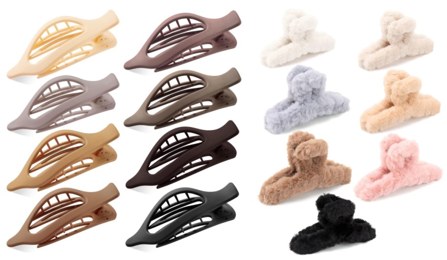 8 flat claw clips and 7 fuzzy claw clips