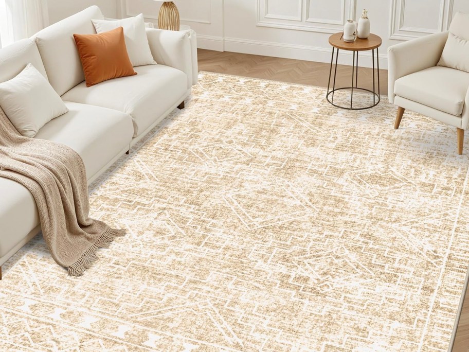 tan rug in living room