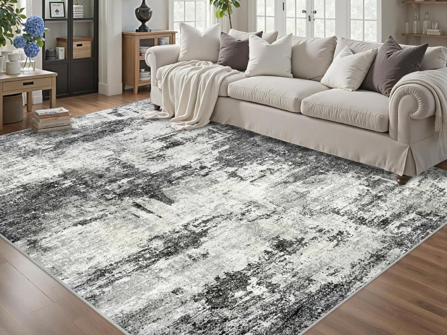 black and gray rug in living room