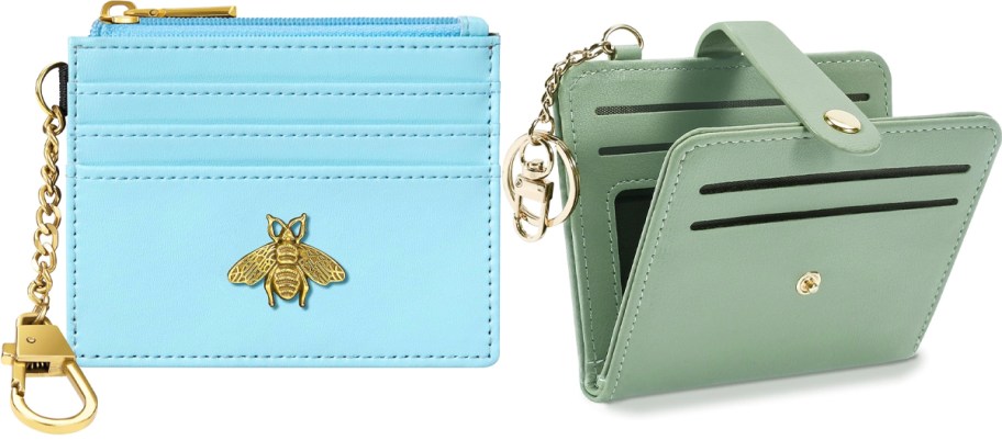 blue and green wallets 