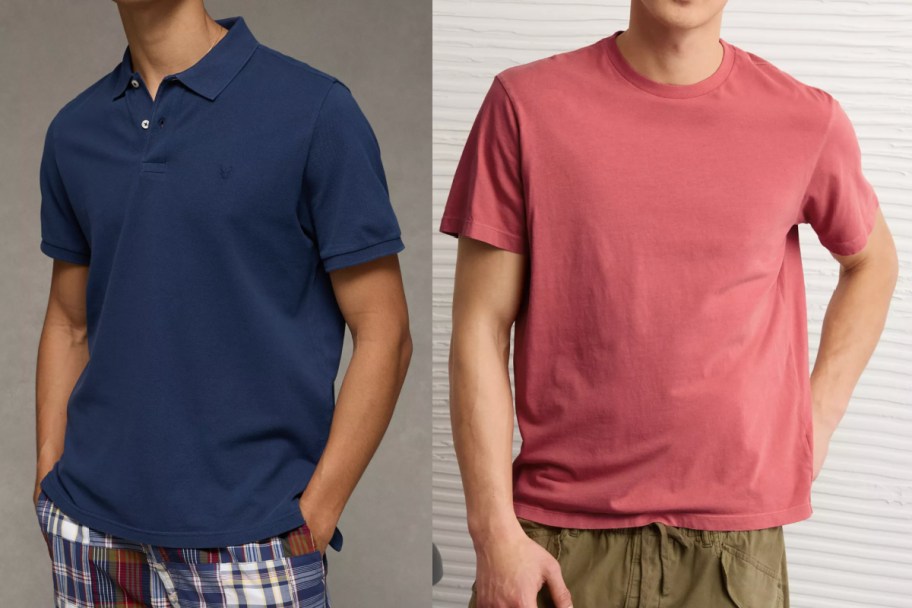 men in blue polo and pink shirt