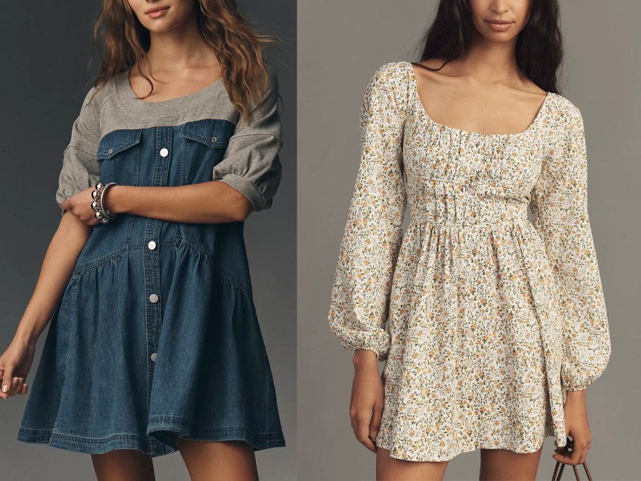 women in denim and floral dresses 