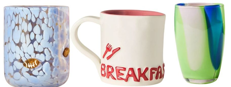 Anthropologie The Confetti Icon Juice Glass, L&Clay Stoneware Mug, and Cami Tumbler