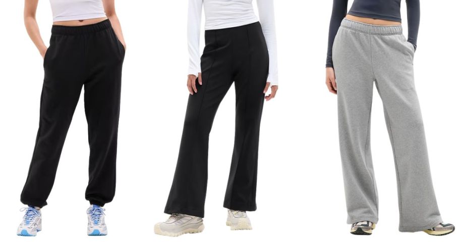 three women wearing athleta bottoms