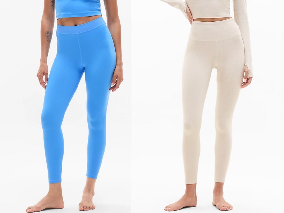 women wearing blue and white leggings 