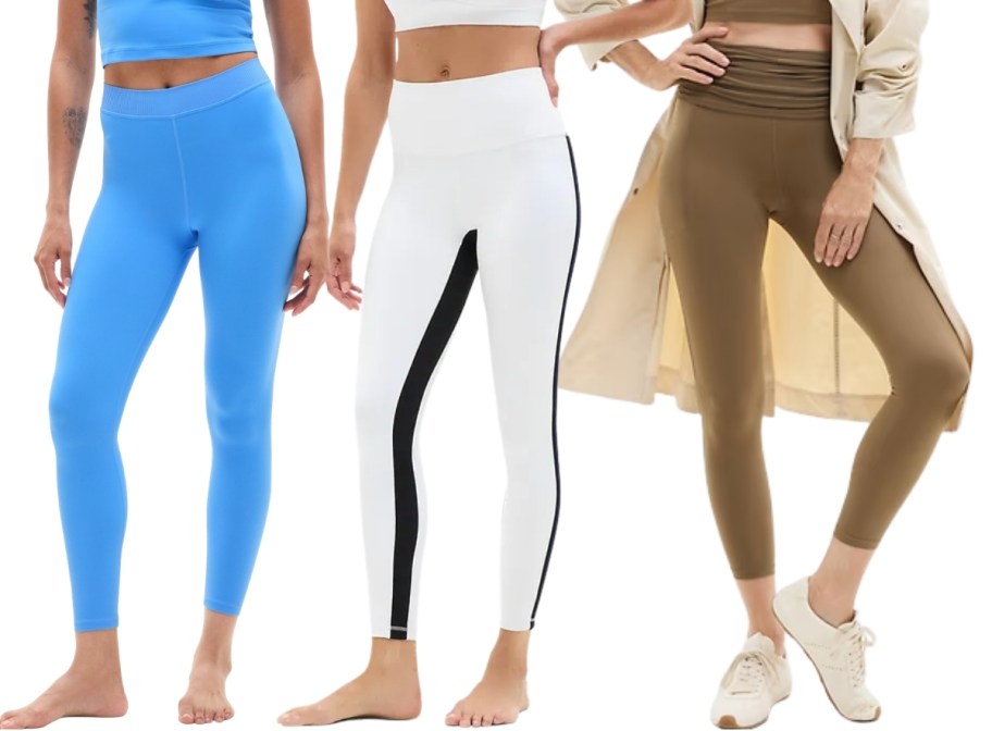 three womens in different styles of athleta leggings