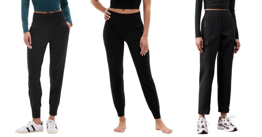 three women wearing athleta bottoms