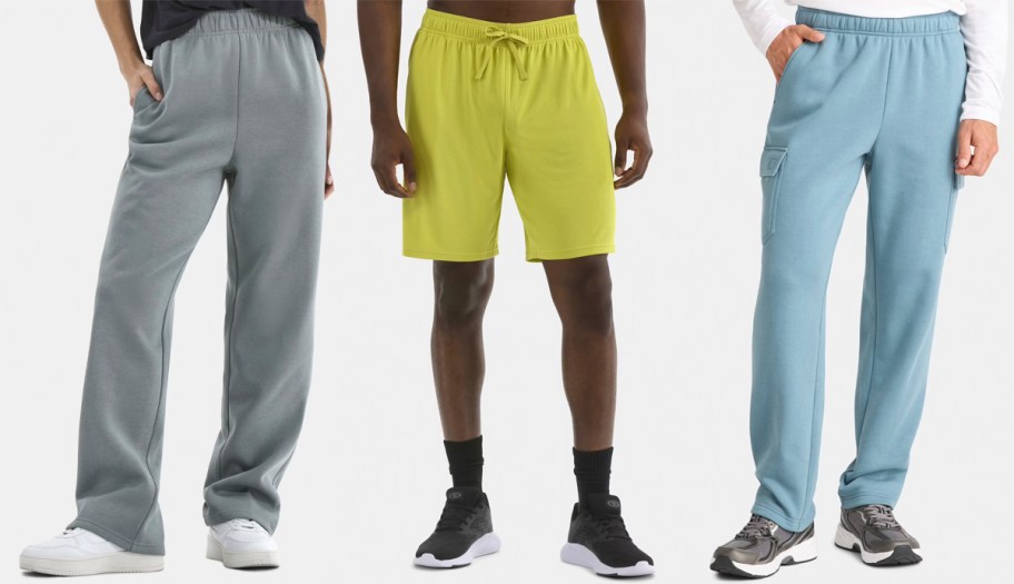 people wearing blue pants and yellow shorts 