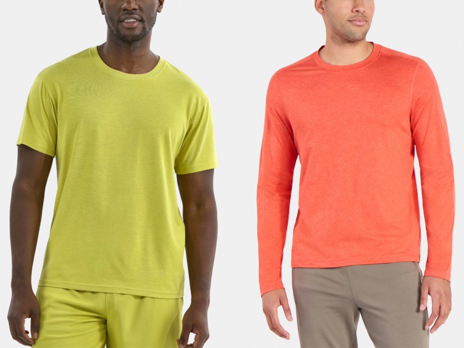 men wearing yellow and orange tees 