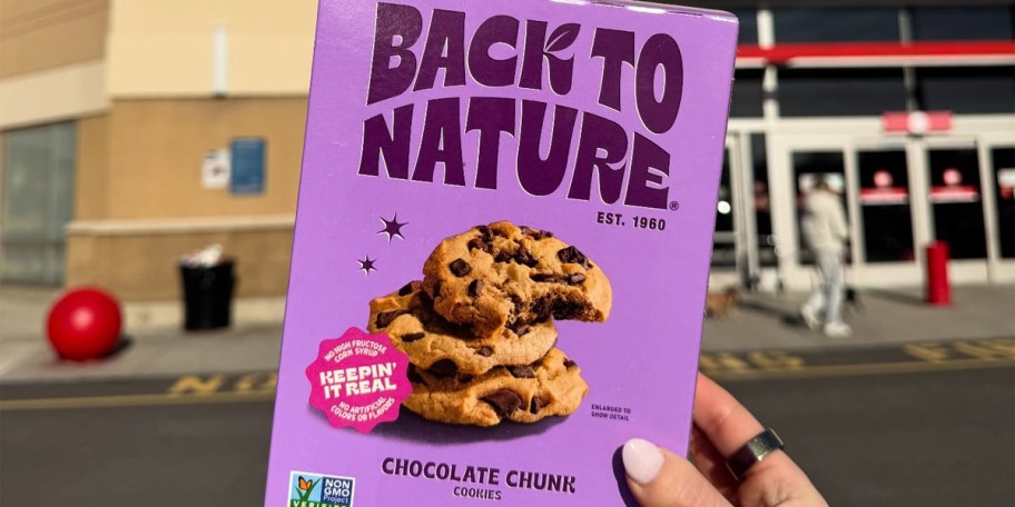 hand holding box of back to nature cookies 