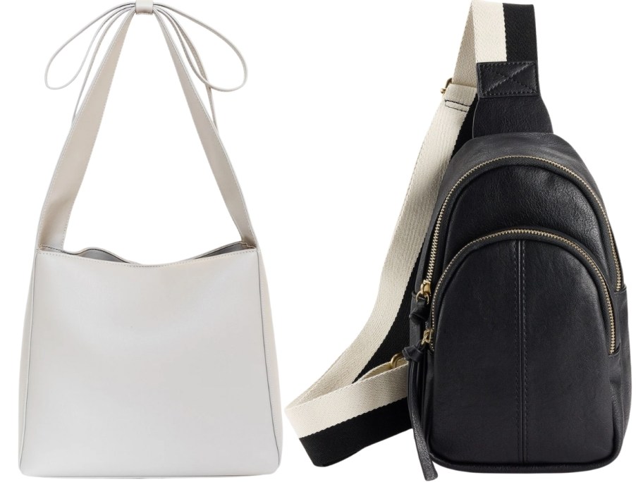 white hobo and black sling bags