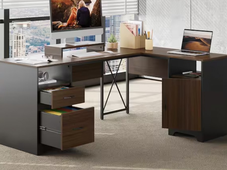 brown computer desk