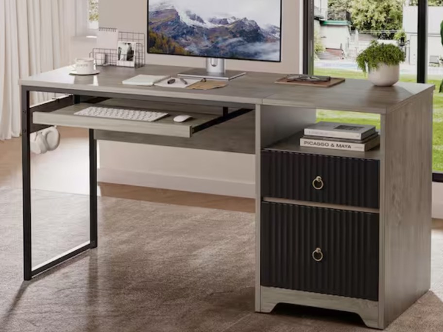 gray computer desk