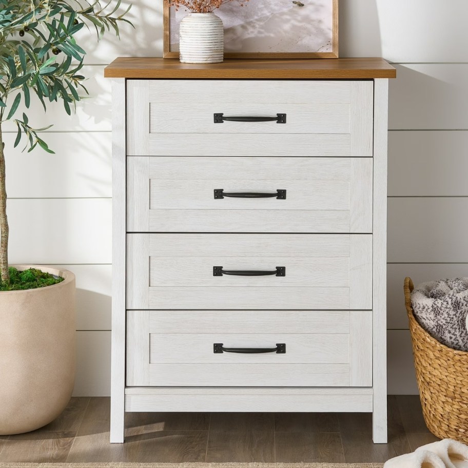 four drawer dress in white with a natural top