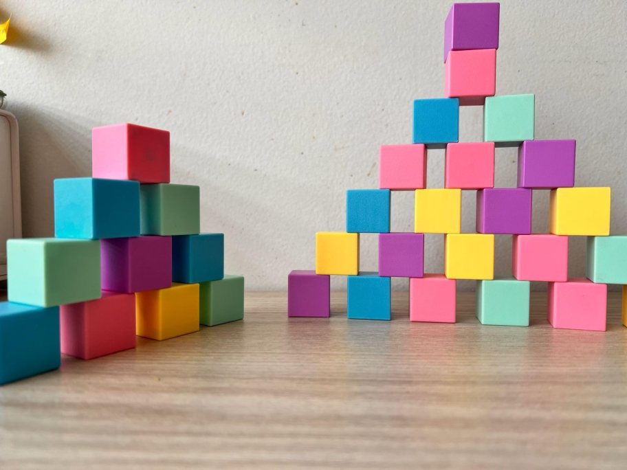 magnetic pastel blocks on table