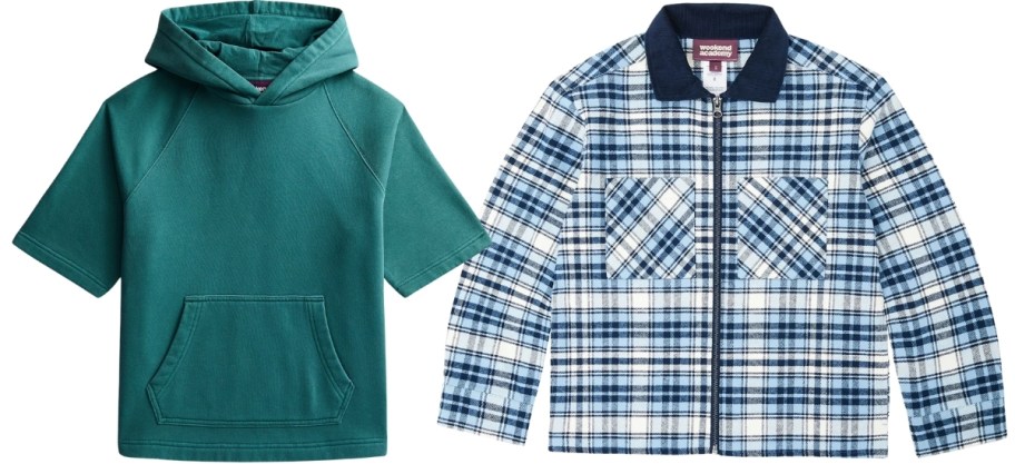 boys short sleeve hoodie and plaid flannel shacket