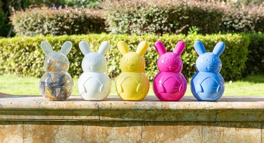row of bunny containers in different colors 