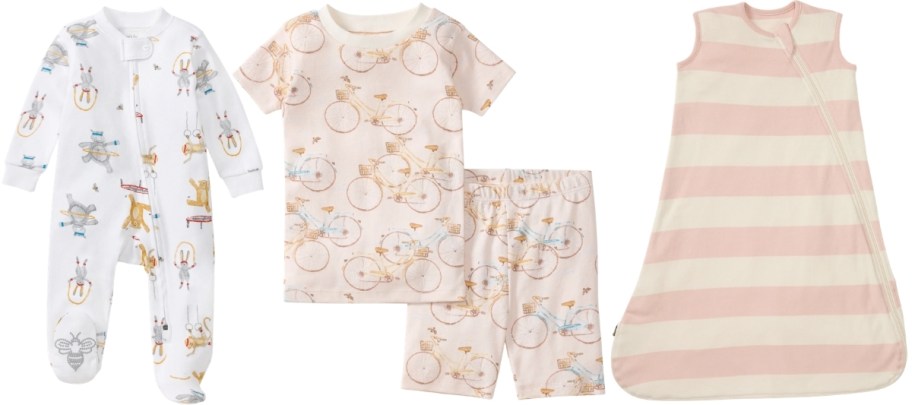 footed baby pajama, 2 piece shrt sleeve pajama and wearable baby blanket