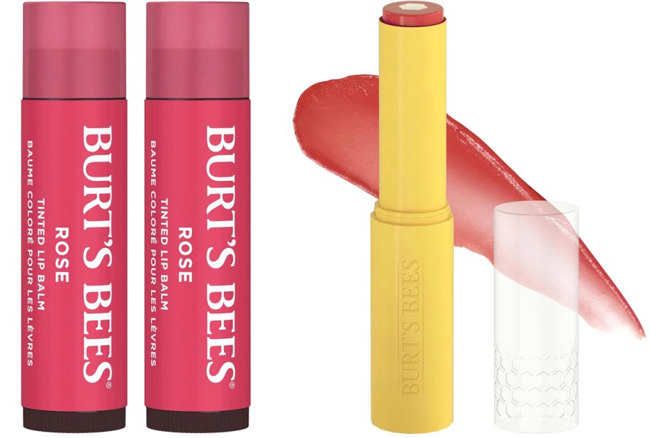 three burts bees tinted lip balm 