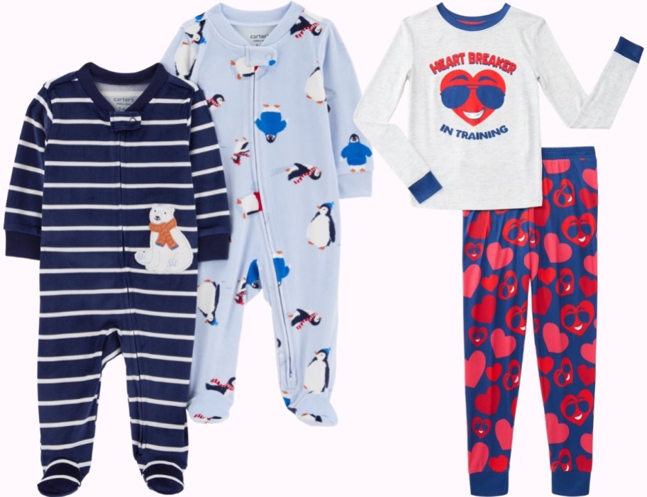 2 pack of toddler onesies and 2 piece snug fit toddler pajama set
