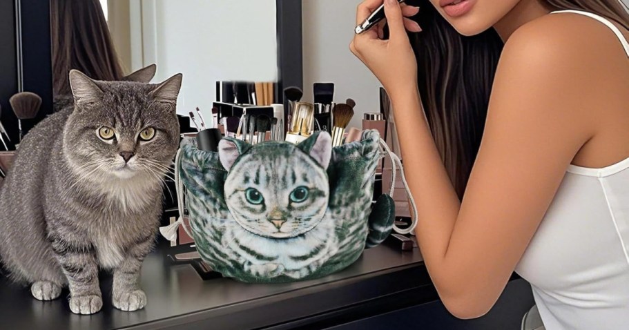 Cute Cat Shaped Drawstring Makeup Bag Just $11 on Amazon (Reg. $19)
