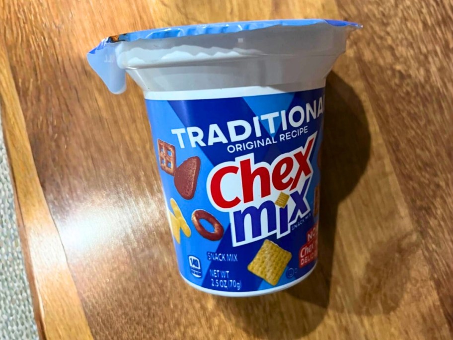 a Chex Mix Snack Cup on a table