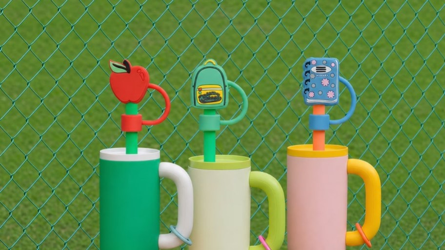 3 of 6 back to school straw toppers on straws