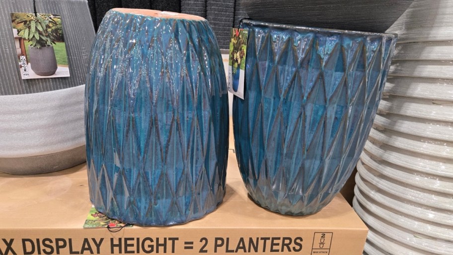 2 large blue planters
