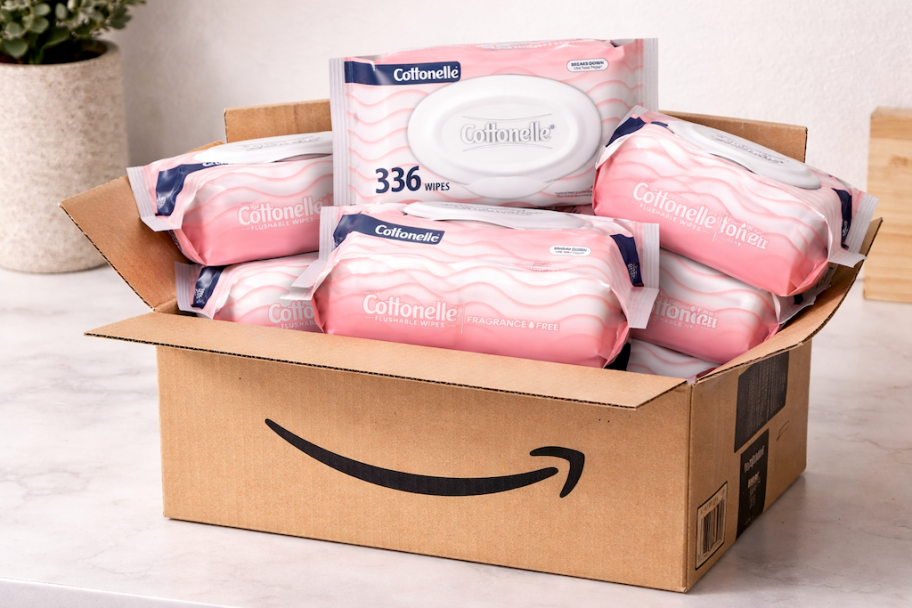 cottonelle wipes in an amazon box