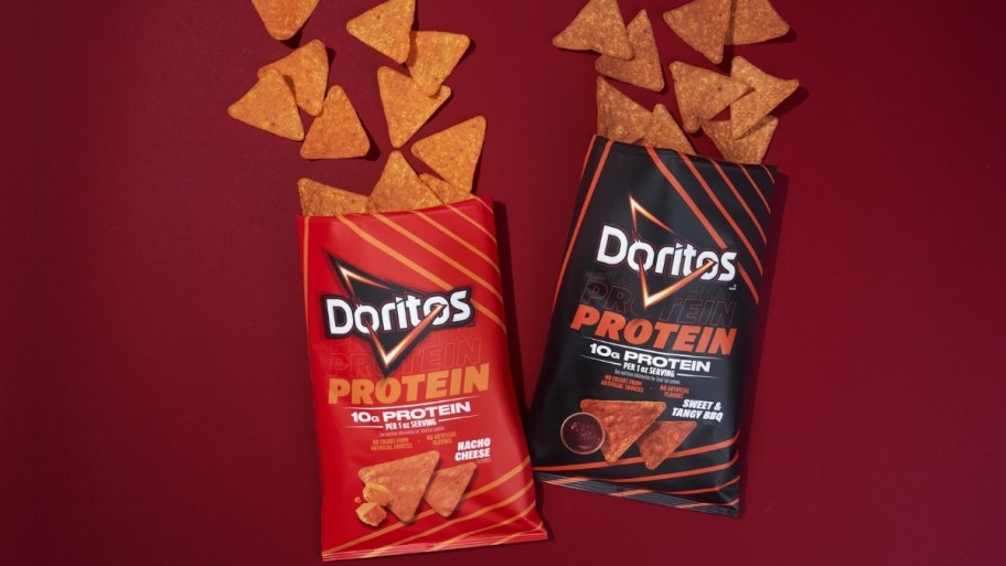 two open bags of doritos protein chips