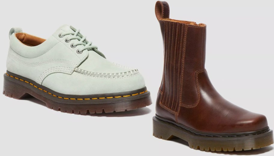 green shoes and brown boots 