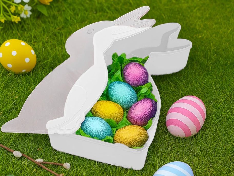 White easter bunny set with eggs inside 