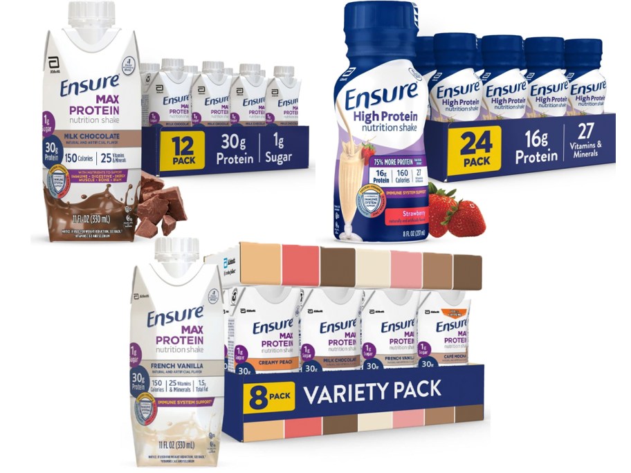 three packs of ensure shakes 