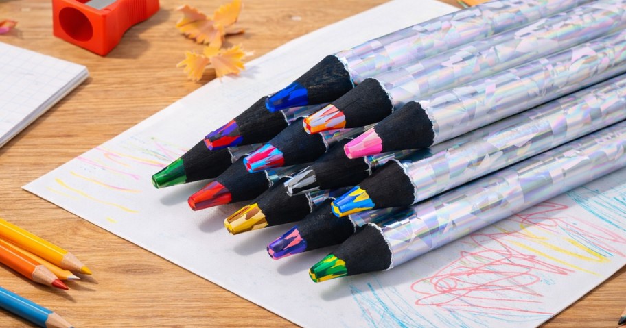 rainbow colored pencils on the desk