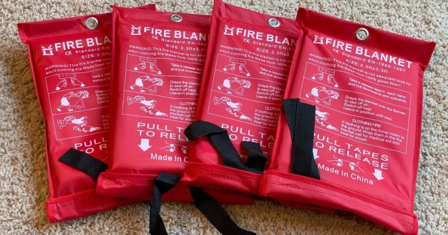 four fire-blankets on the floor 