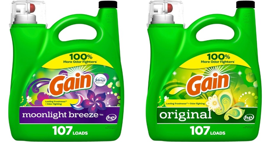 two large bottles of Gain Detergent