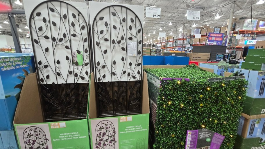 a metal garden trellis on display in a store