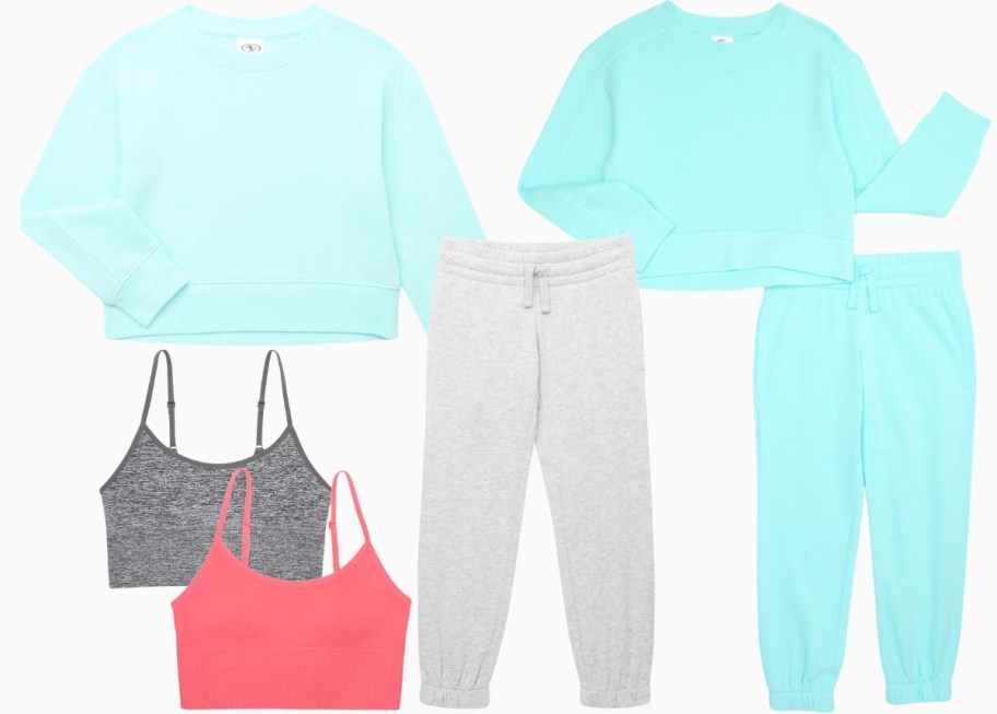 girls sports bra 2-pack swaet shirt and joggers and sweat suit set