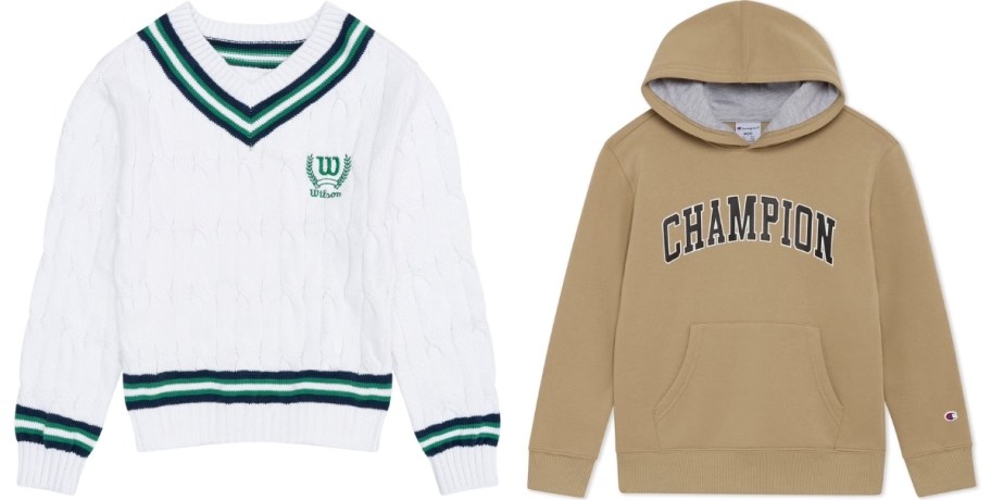 girls vneck sweater and boys hoodie